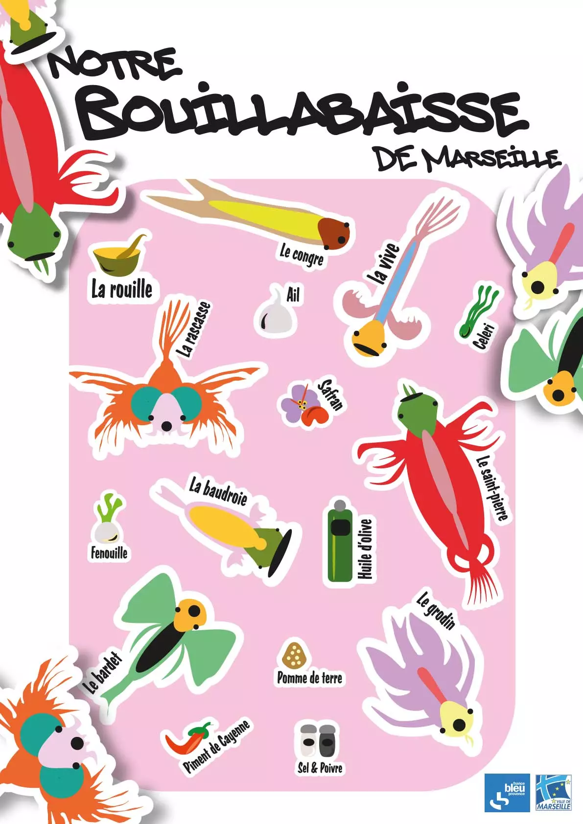 Affiche-NotreBouillabaisseDeMarseille-Rose-MairieDeMarseille&FranceBleu